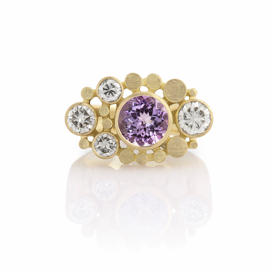 Staffa ring in 18ct gold with clients own tanzanite and diamonds by Sarah Herriot.