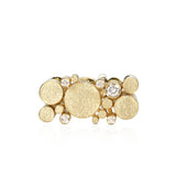 Magnificent Staffa ring in 18ct gold, set with a scattering of while diamonds over the column structure.  Show here the view from the top. Staffa ring by Sarah Herriot.