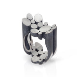 Staffa ring in silver with oxidised and textured exterior by Sarah Herriot.