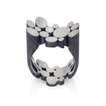 Staffa ring in silver with oxidised and textured exterior by Sarah Herriot.