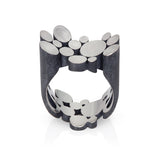 Staffa ring in silver with oxidised and textured exterior by Sarah Herriot.