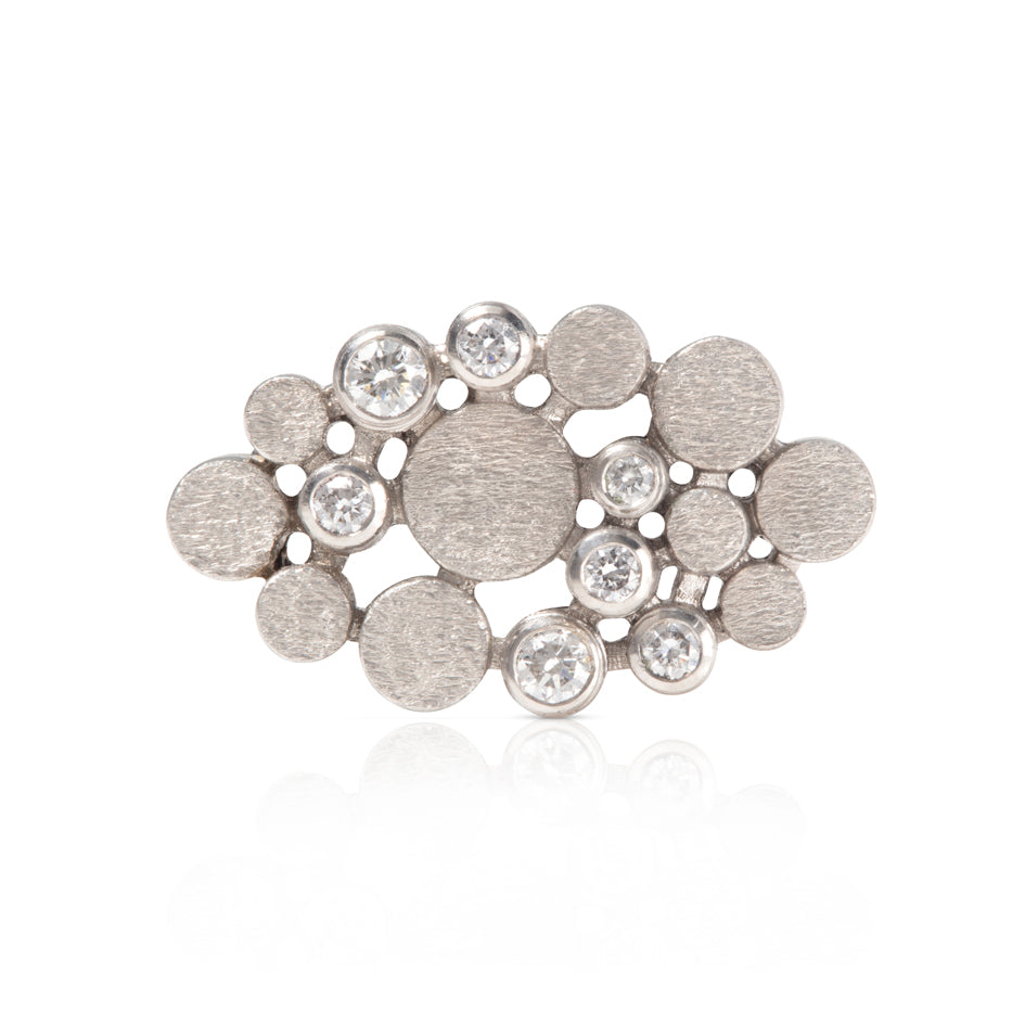 Constellation staffa ring formed of undulating columns of platinum and a scatter of white diamonds. Staffa ring by Sarah Herriot.