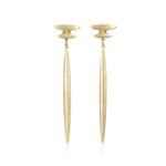 Mirage long drop earrings, a flicker stud with an elegant long drop of light in 18ct gold. Mirage long drop earrings by Sarah Herriot.