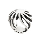 Sun ring is a wonderfully architecturally formed ring in silver, flowing twisted sheets with oxidised recesses to accentuate the sculptural nature of the piece. Sun ring by Sarah Herriot.
