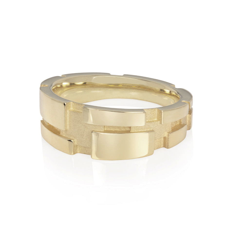 18ct gold tapered layer ring by Sarah Herriot.