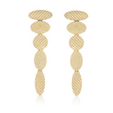 Tile drop earrings formed of a tumble of ovals in18ct gold with diagonal textured finish, lovely movements. Tile earrings by Sarah Herriot.