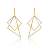 Free wheeling triangle square earrings in 18ct gold by Sarah Herriot.