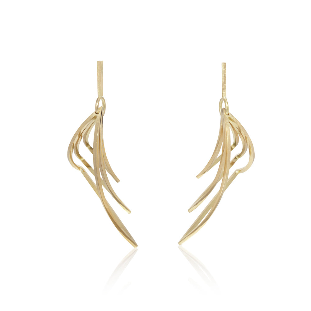 Triple triangle earrings in 18ct gold by Sarah Herriot.