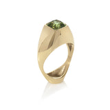 18ct gold vessel ring with cushion green tourmaline by Sarah Herriot.